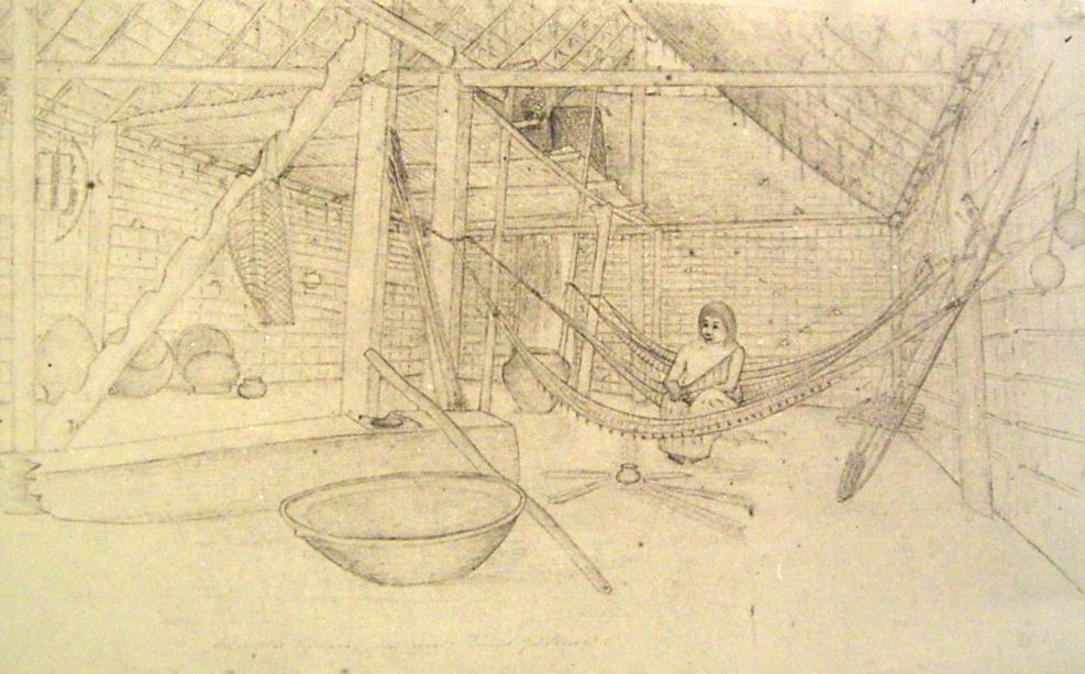 Friedrich Sello: Blick in die Hütte einer Coroado-Indianerin, 1819